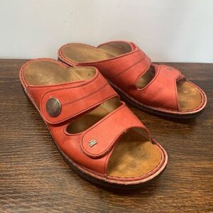 Finn Comfort Women's red coral color Leather Open Toe Two-Strap Sandals Size 40